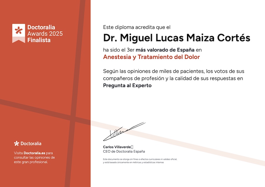 Mejor anestesista en España 2025. Doctoralia Awards.